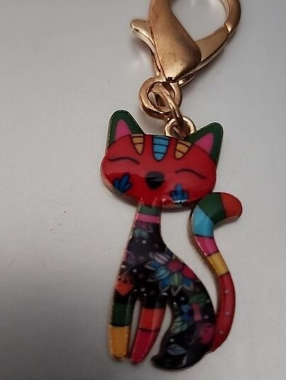 CAT  ZIPPER Pull purse charm Or Charm bracelet Lobster claw clip closure